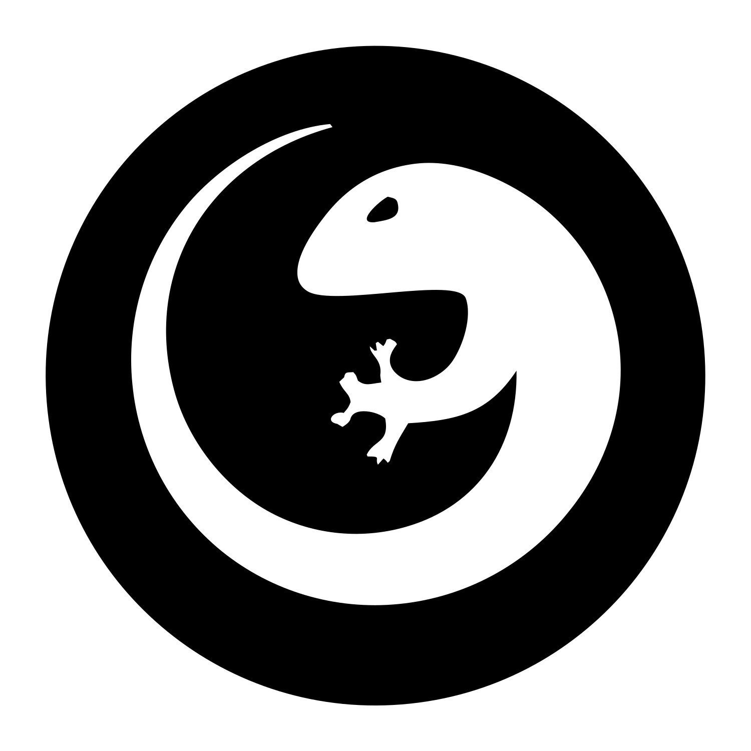 Negative Space Gecko Circle Badge #ffffff/#000000