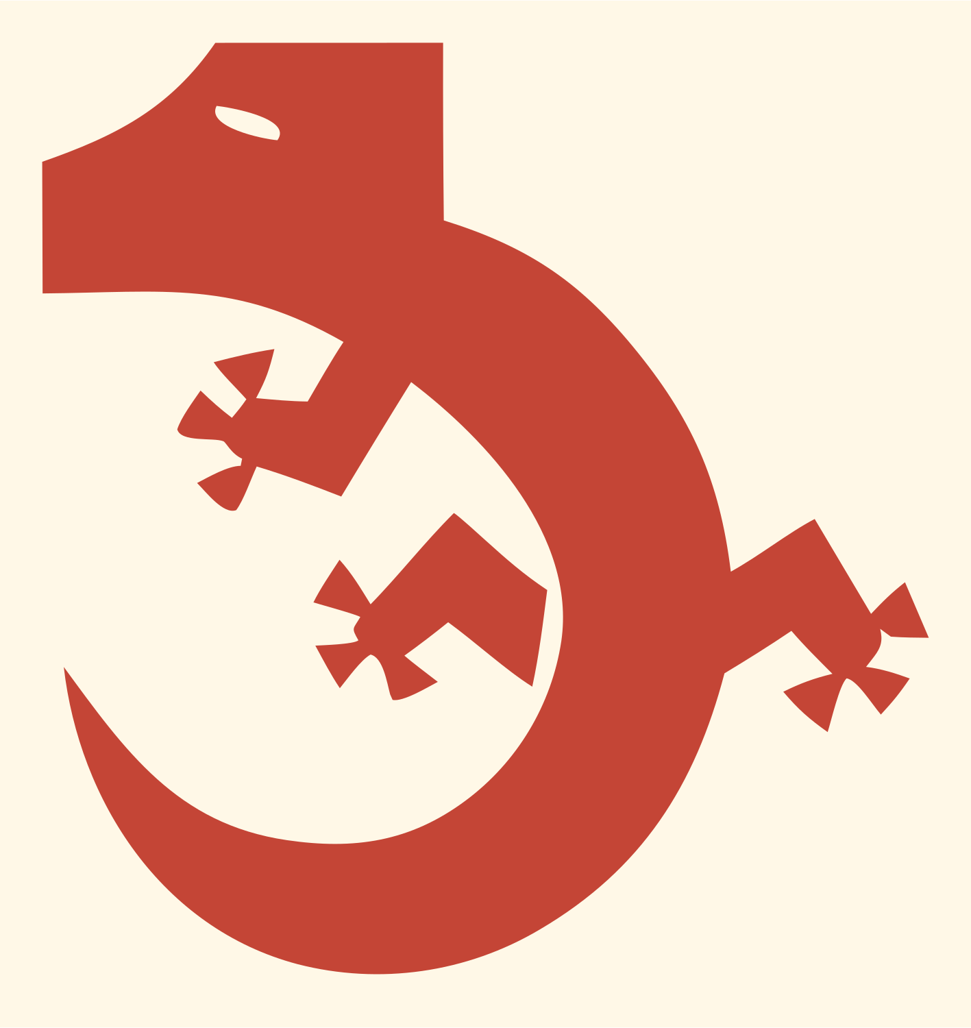 Blocky Gecko Curl Crest #fff8e7/#c44536