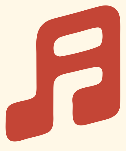 Tilted Music Note Badge #fff8e7/#c44536