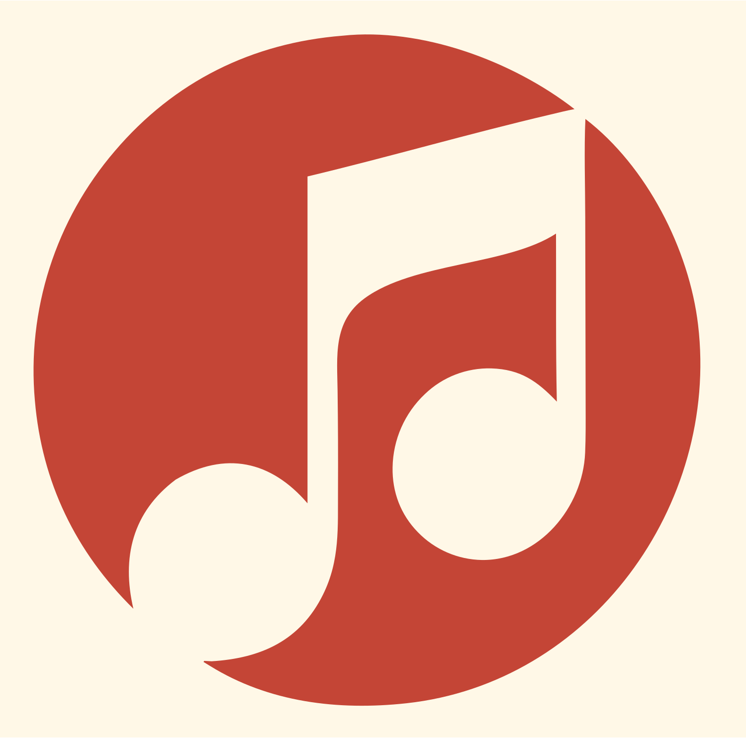 Negative Space Beamed Note Circle Logo #fff8e7/#c44536