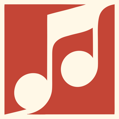 Inverse Beamed Notes Square Badge #fff8e7/#c44536