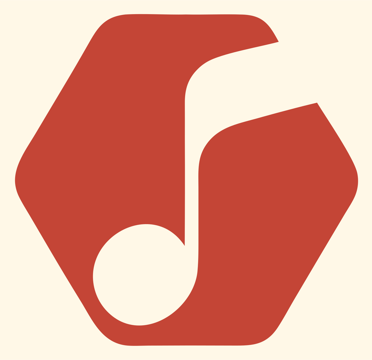 Hexagon Music Note Crest #fff8e7/#c44536
