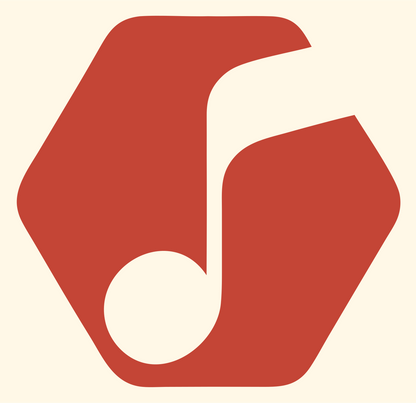 Hexagon Music Note Crest #fff8e7/#c44536