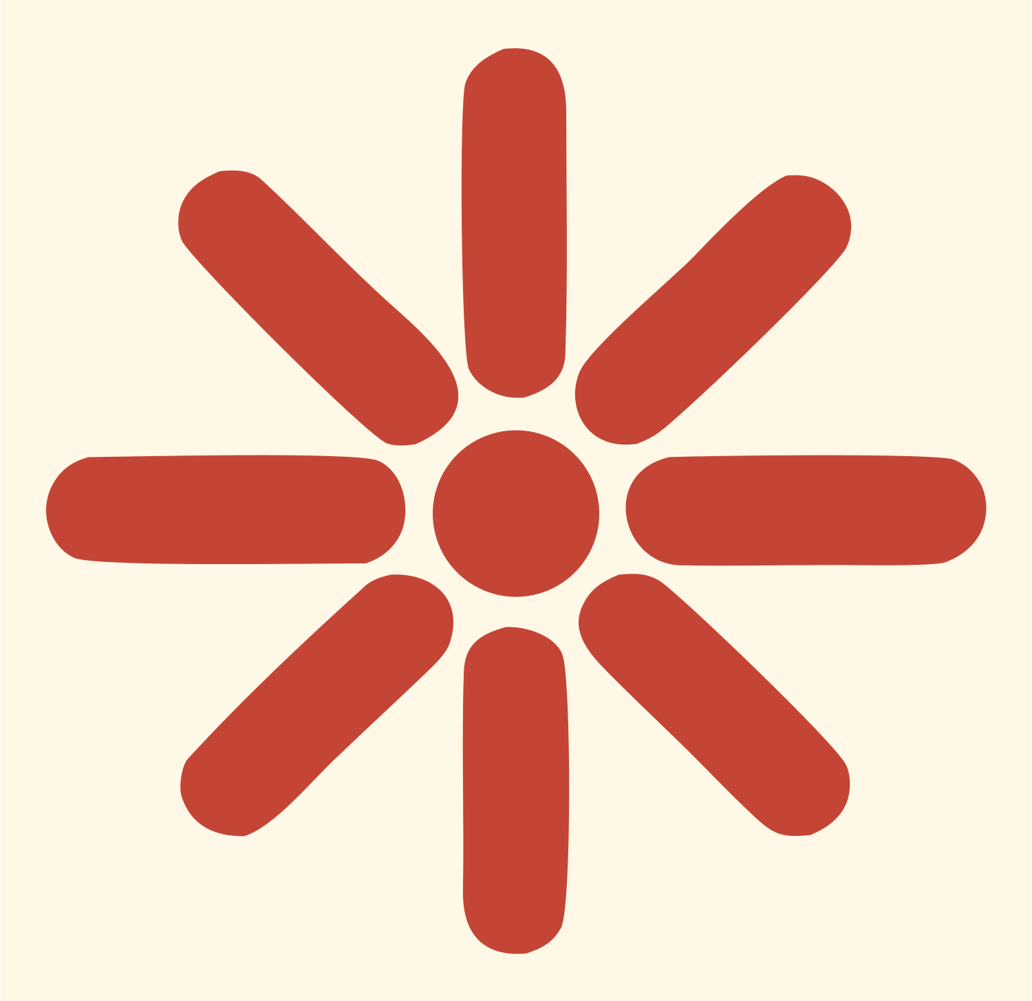 Bold Radial Snowflake Mark #fff8e7/#c44536