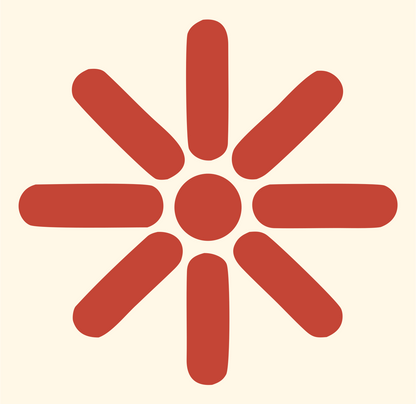 Bold Radial Snowflake Mark #fff8e7/#c44536
