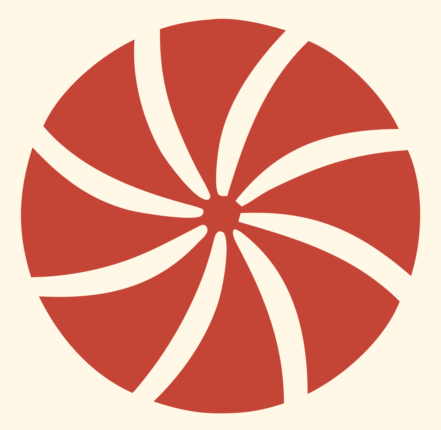 Spinning Pinwheel Snowflake Mark #fff8e7/#c44536