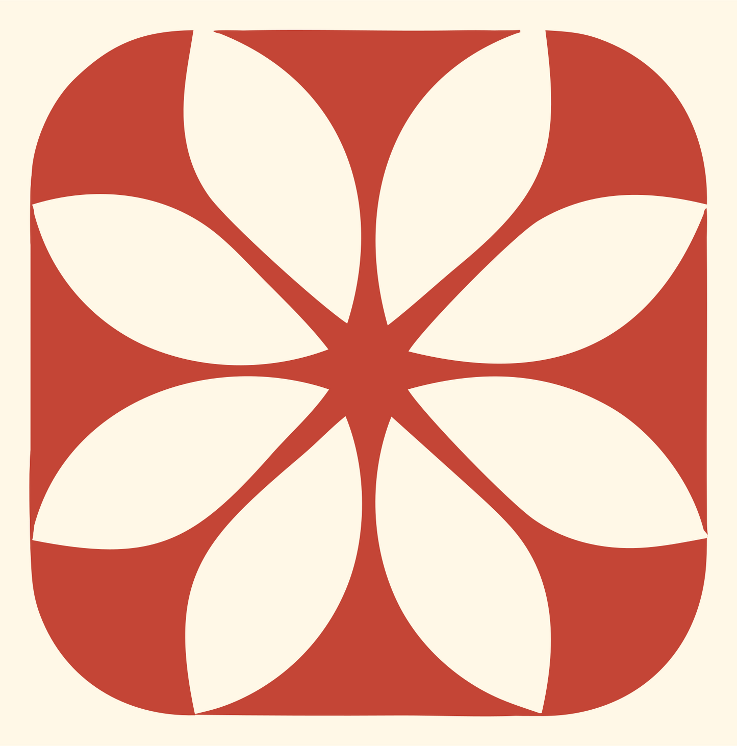 Negative Space Petal Snowflake Icon #fff8e7/#c44536