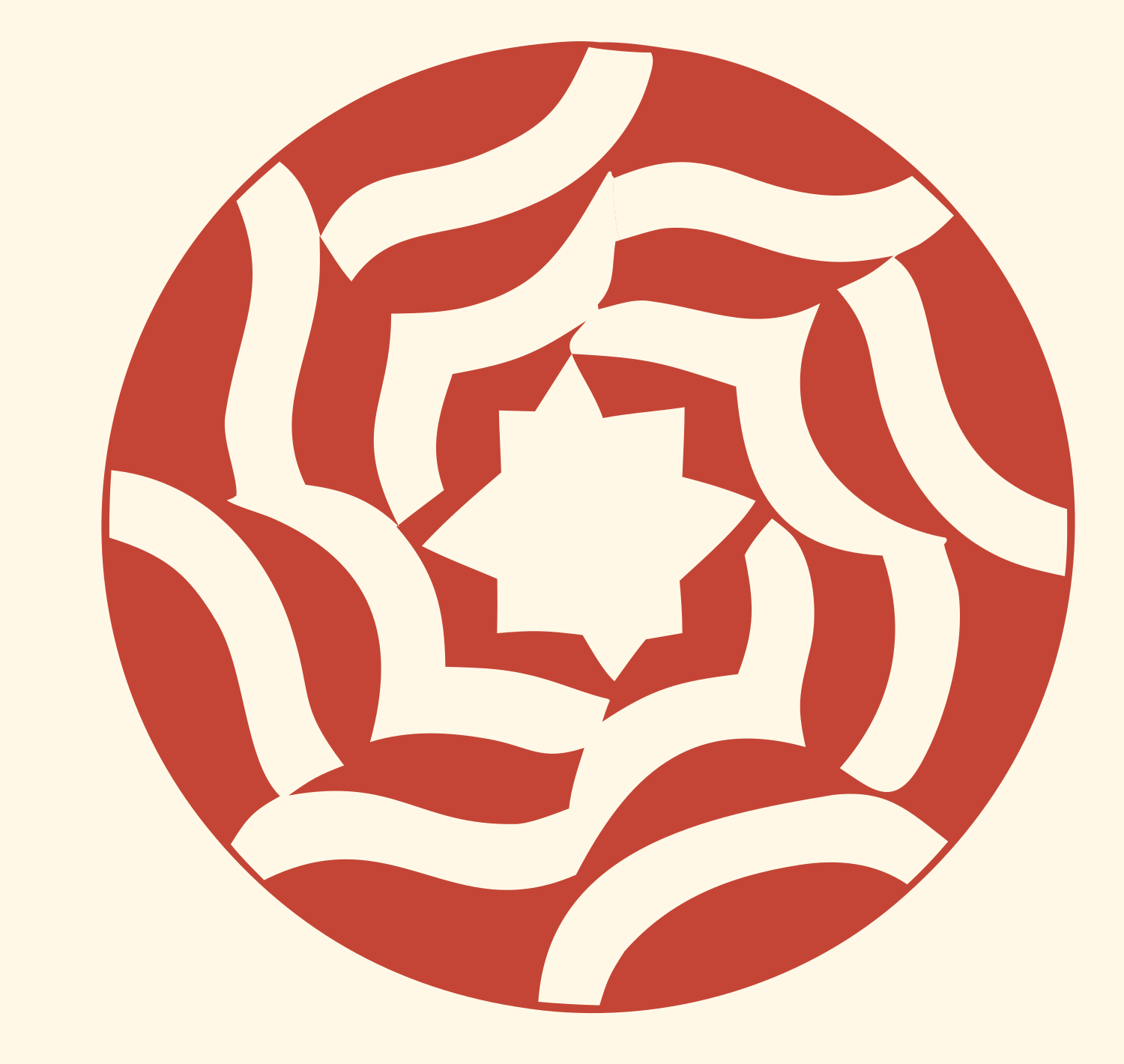 Spiral Star Mandala Badge #fff8e7/#c44536