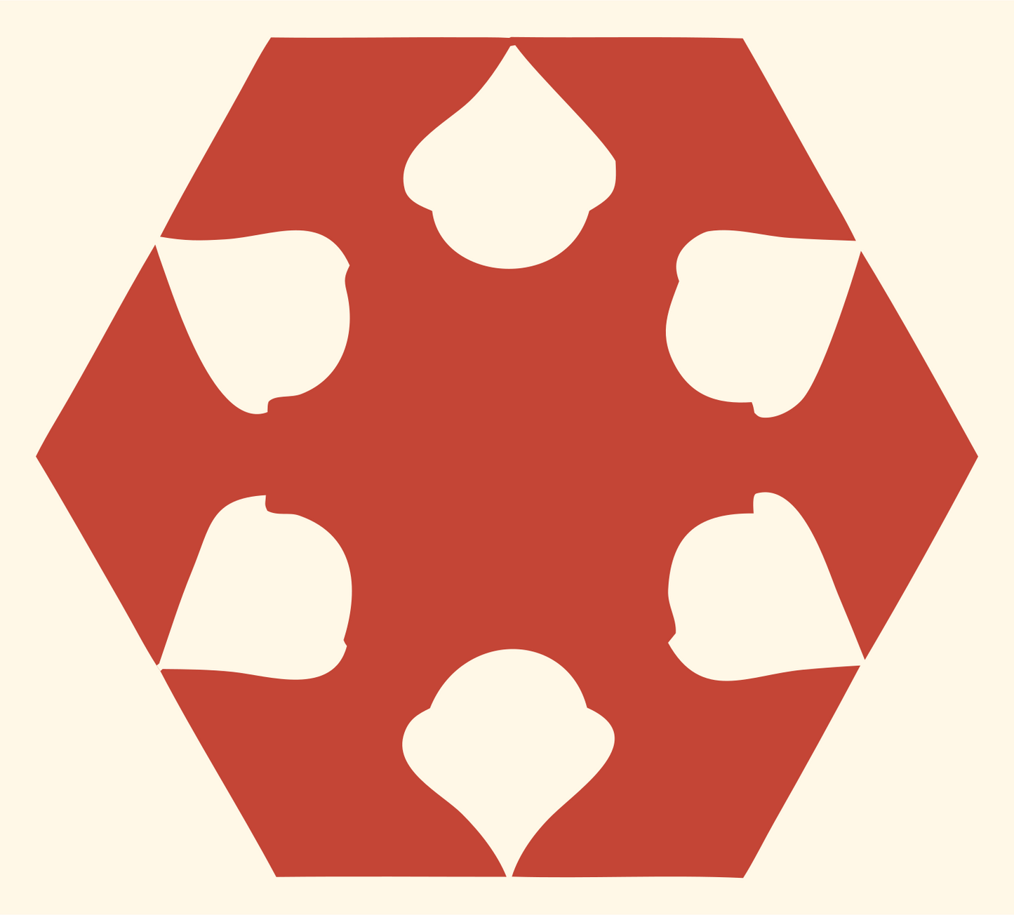Negative Space Acorn Hexagon Badge #fff8e7/#c44536