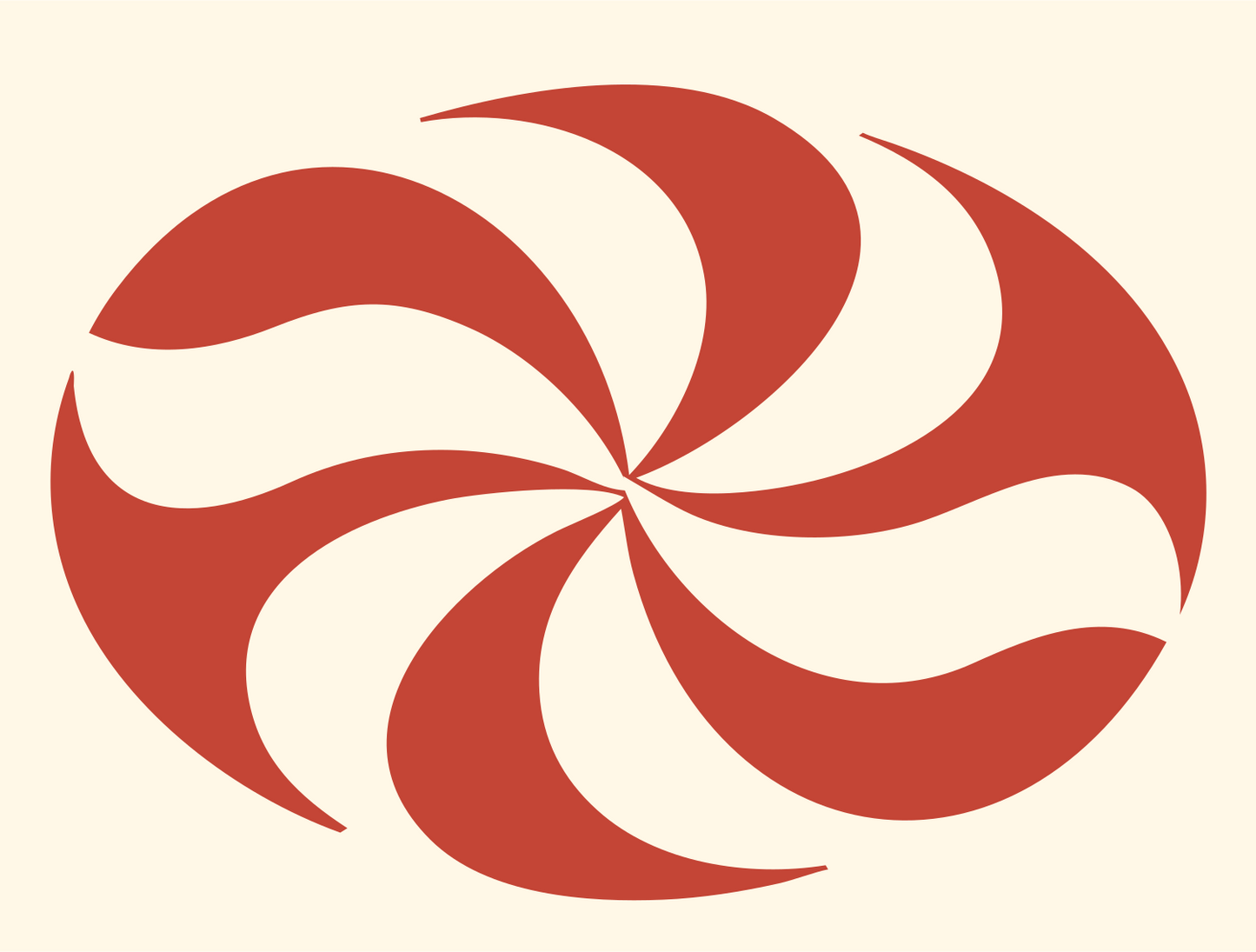 Negative Space Pinwheel Oval Badge #fff8e7/#c44536