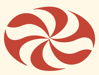 Negative Space Pinwheel Oval Badge #fff8e7/#c44536