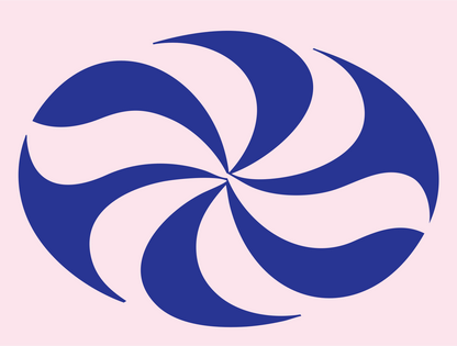 Negative Space Pinwheel Oval Badge #fce4ec/#283593