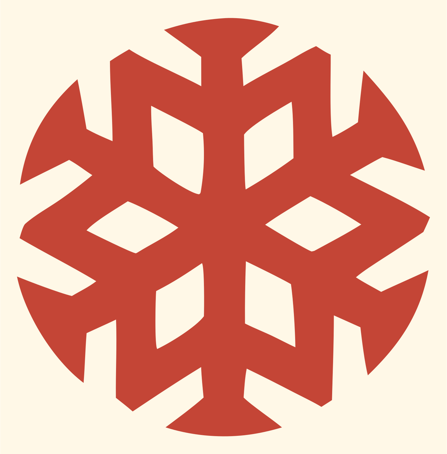 Negative Space Snowflake Circle Badge #fff8e7/#c44536