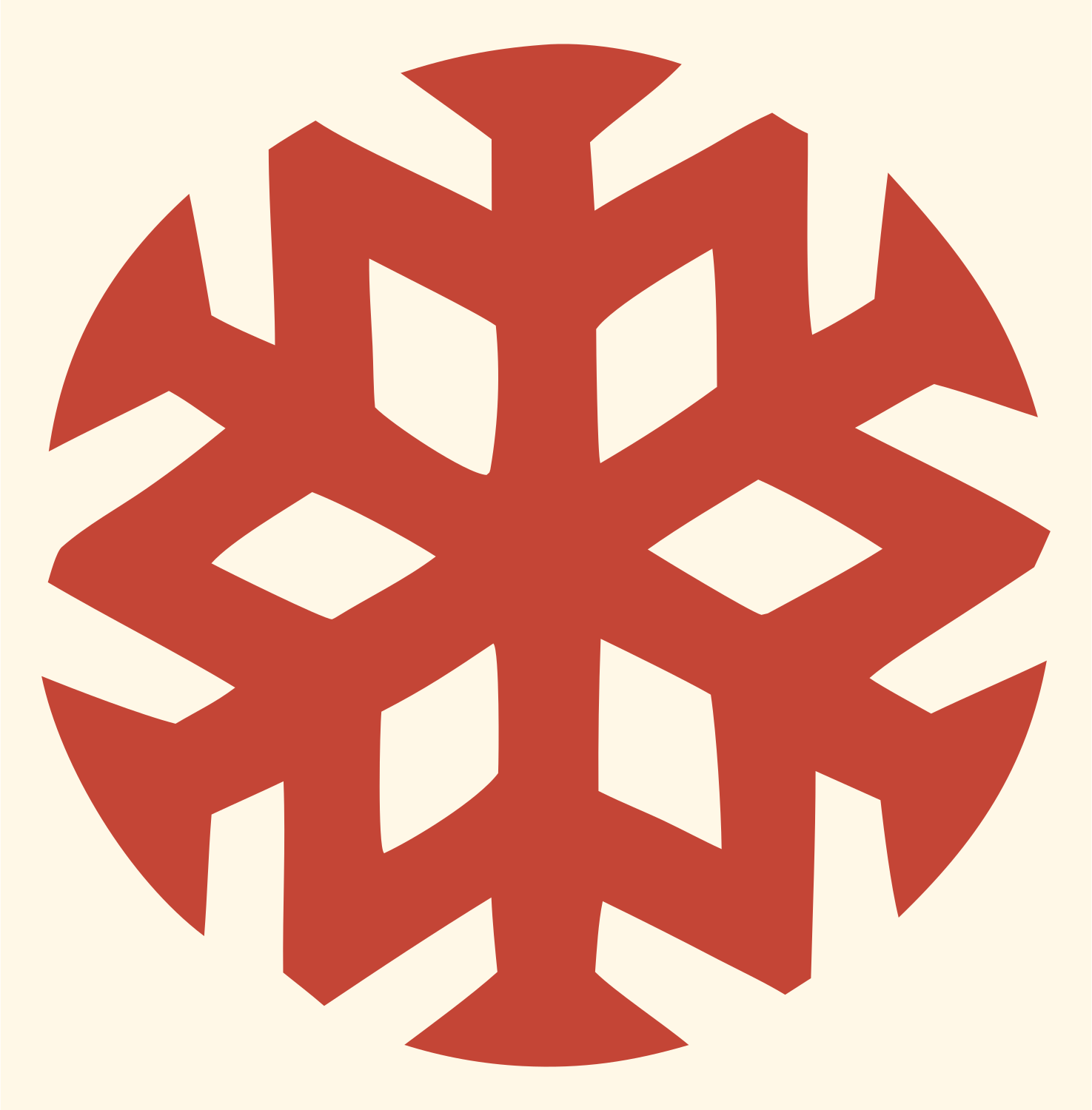 Negative Space Snowflake Circle Badge #fff8e7/#c44536