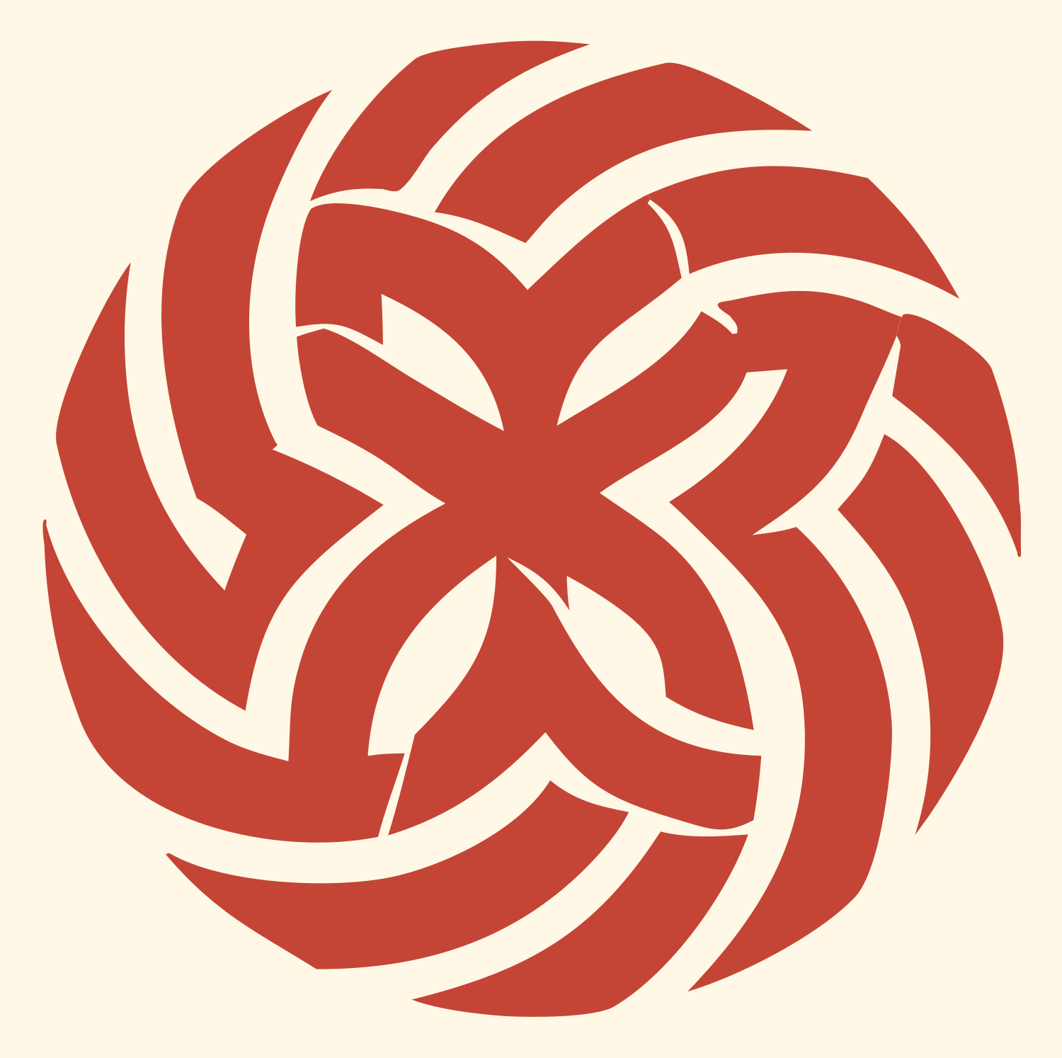 Tribal Pinwheel Snowflake Mark #fff8e7/#c44536
