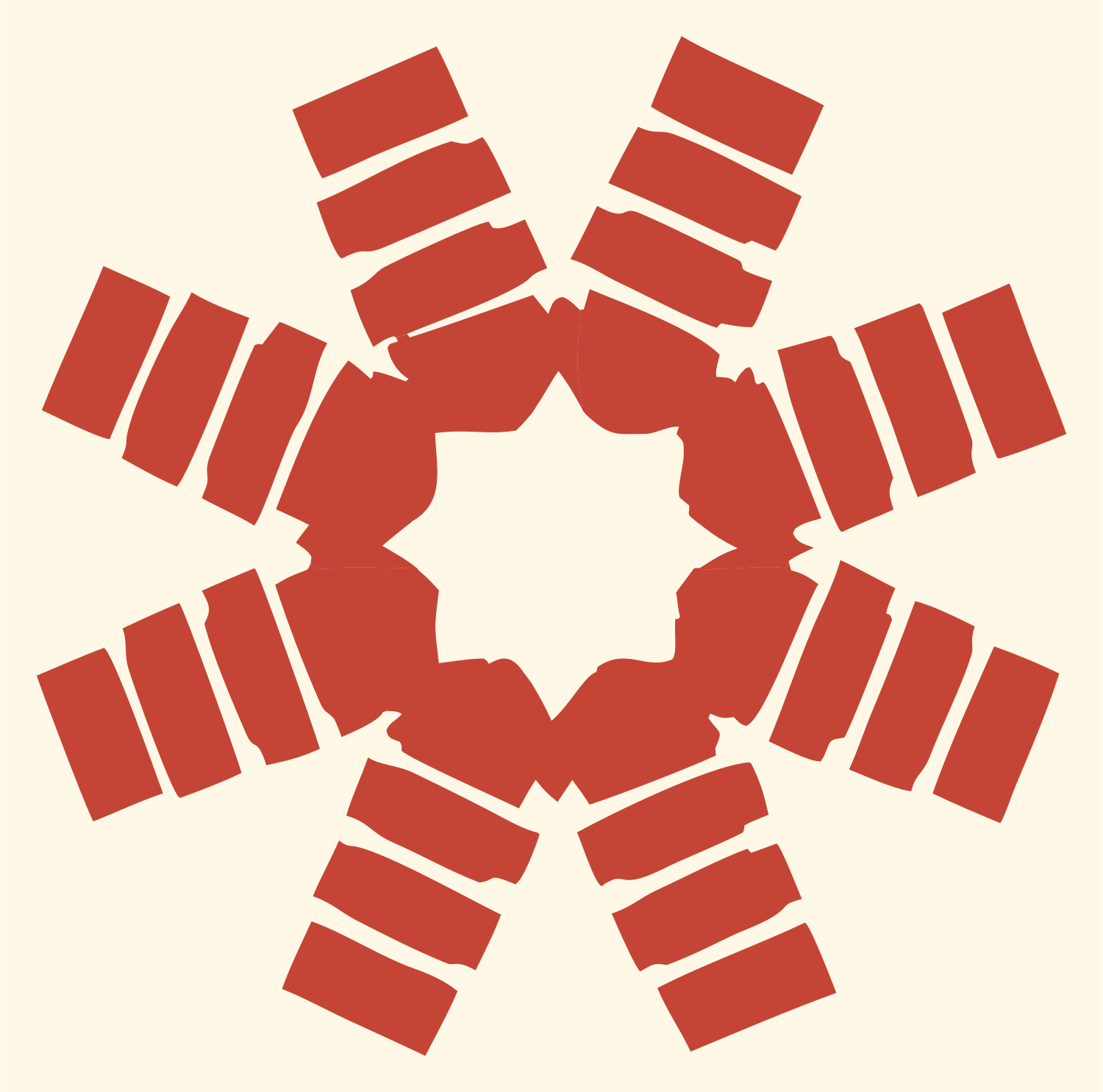 Blocky Rectangle Snowflake Crest #fff8e7/#c44536