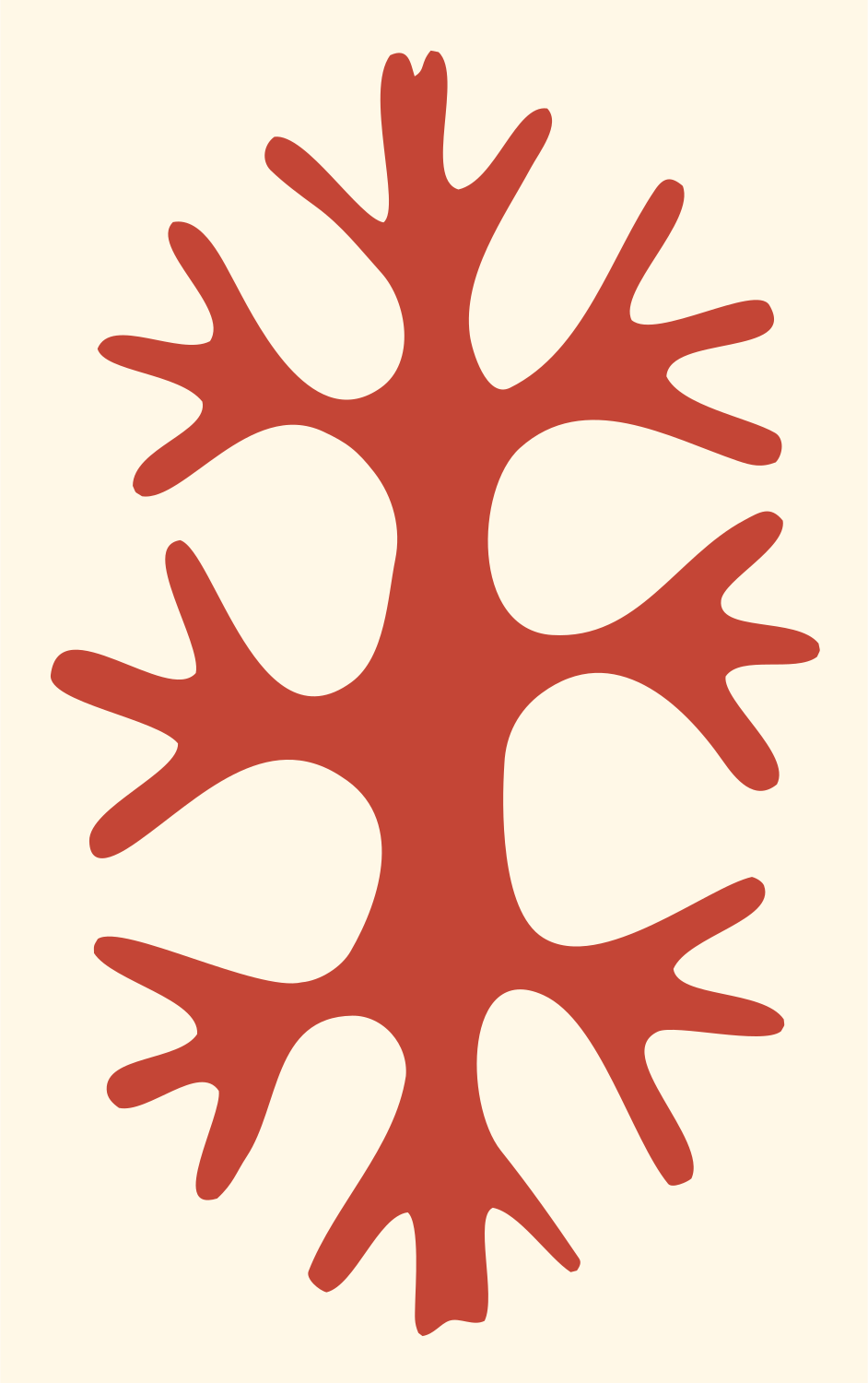 Hand-Drawn Tree Silhouette Mark #fff8e7/#c44536