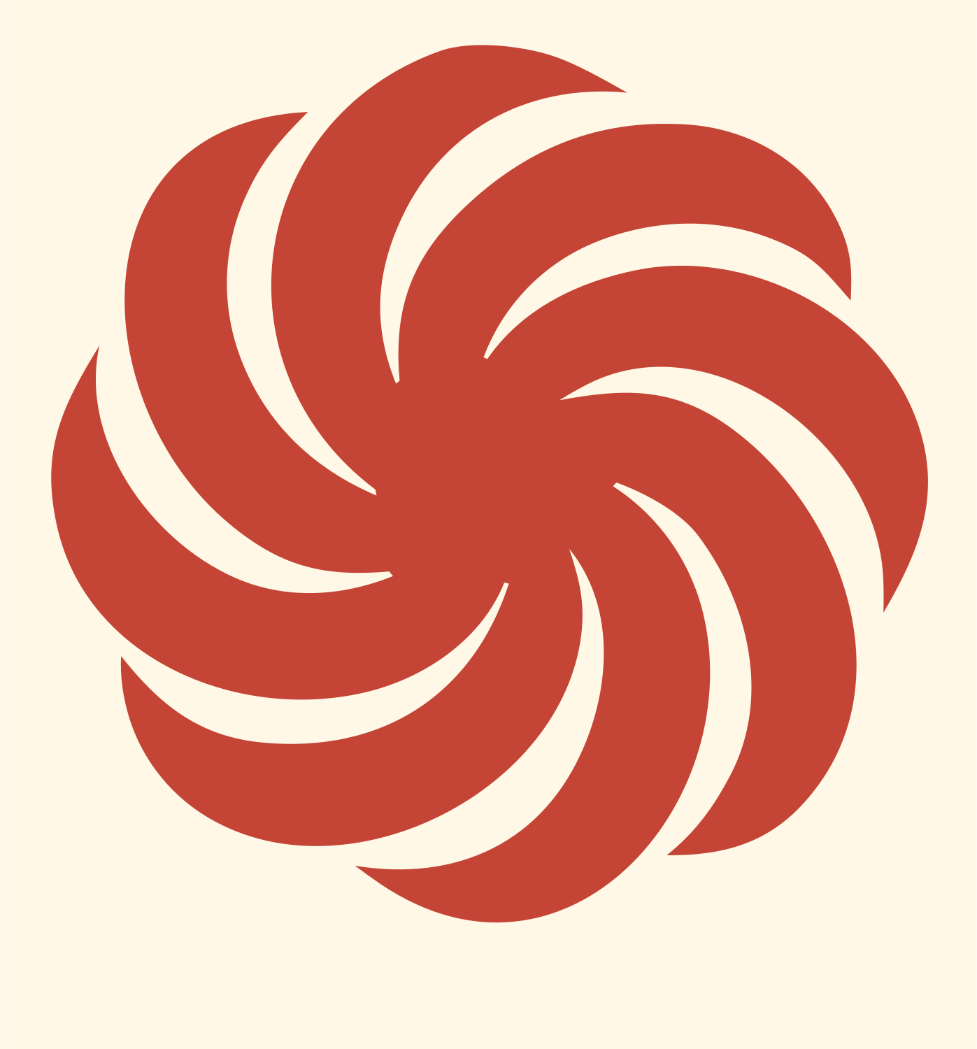 Rotary Vortex Pinwheel Mark #fff8e7/#c44536
