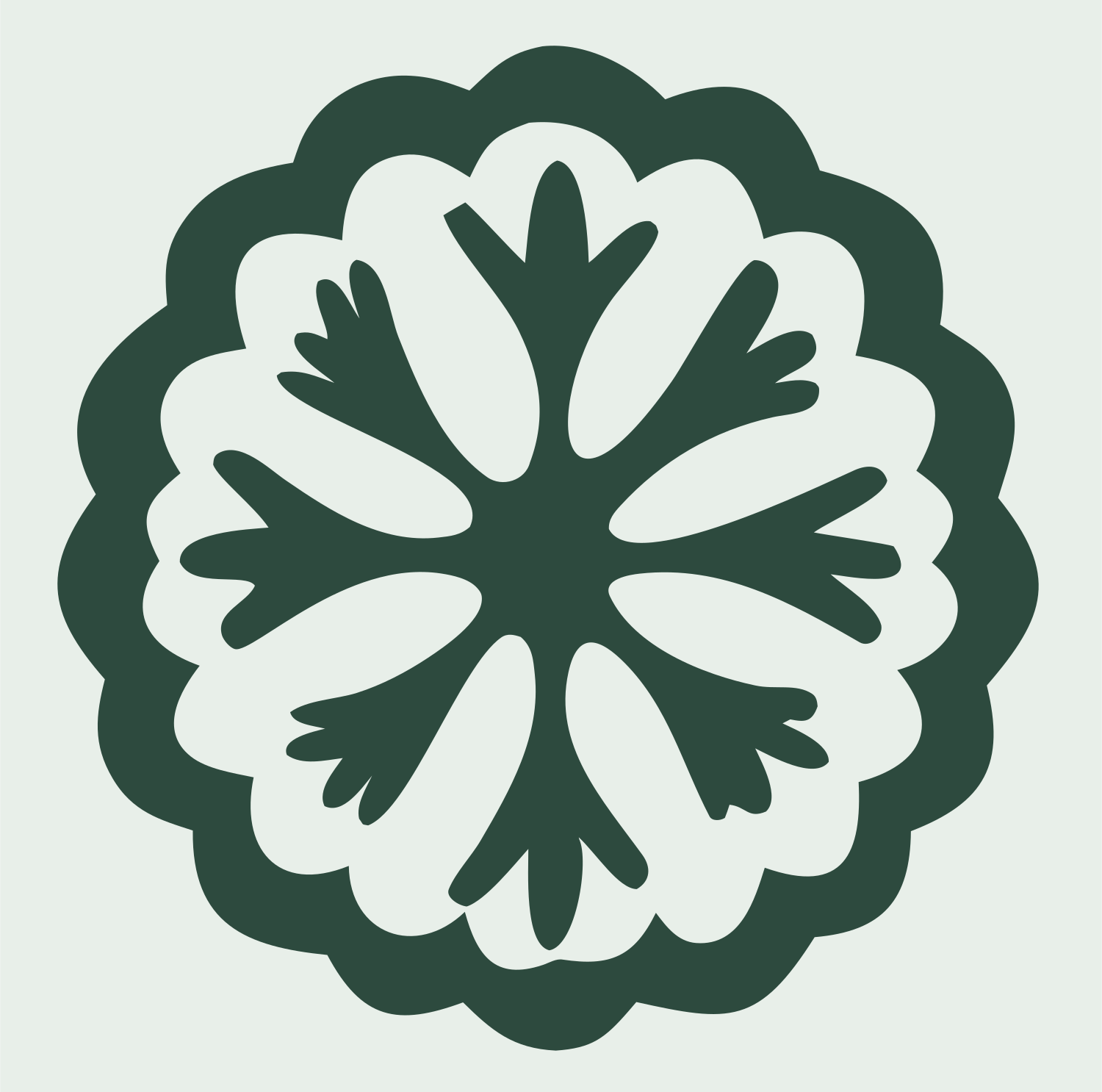 Hand-Drawn Snowflake Rosette Badge #e8efe9/#2d4a3e