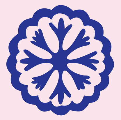 Hand-Drawn Snowflake Rosette Badge #fce4ec/#283593