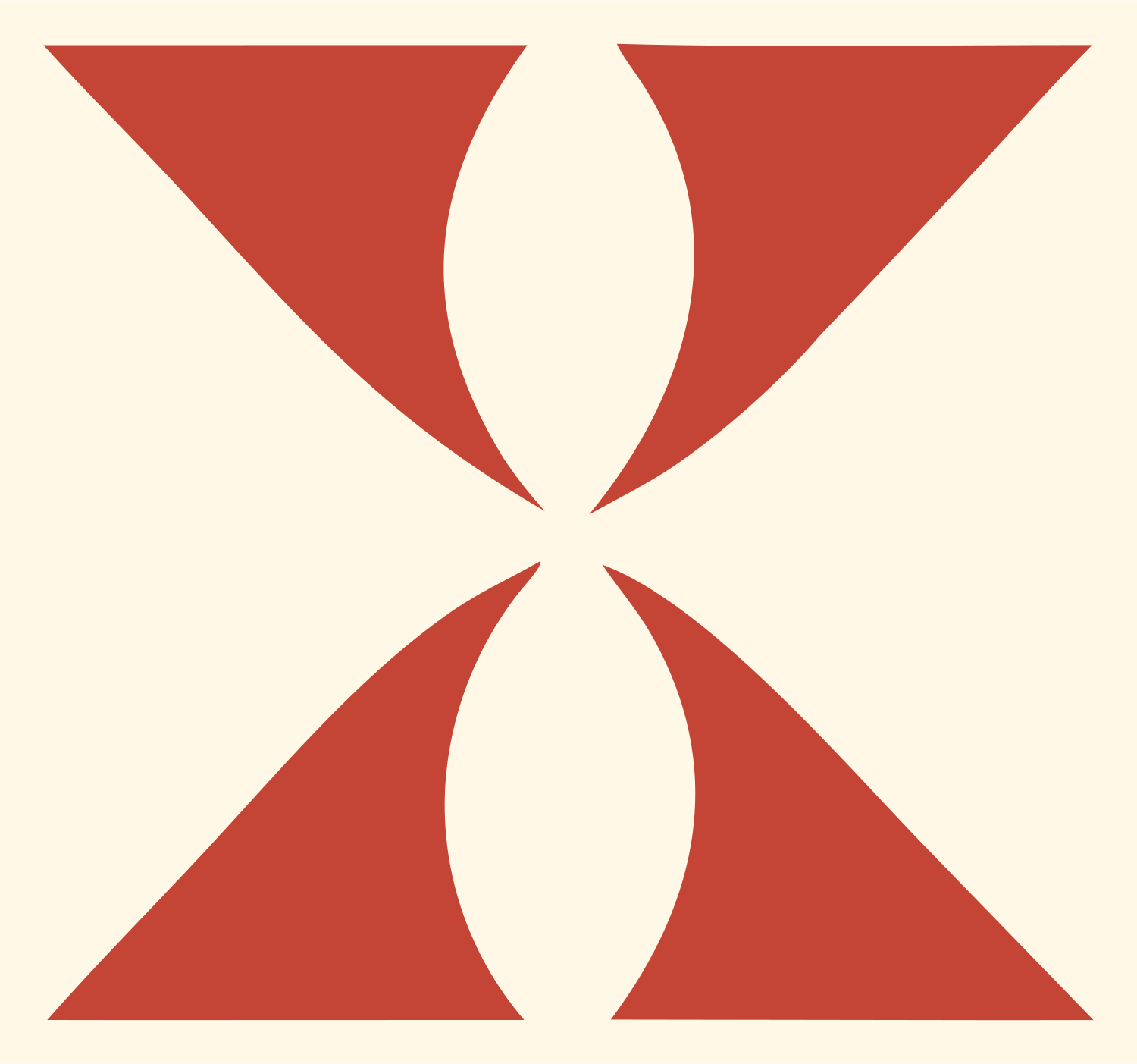 Bold Hourglass Compass Mark #fff8e7/#c44536