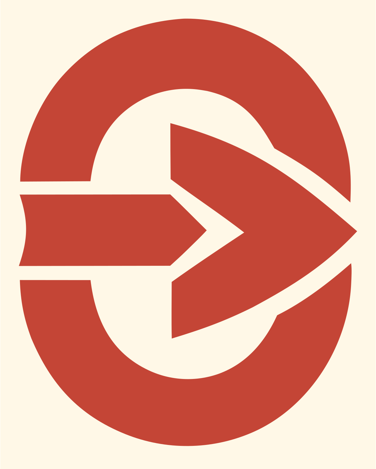Arrow Oval Compass Badge #fff8e7/#c44536