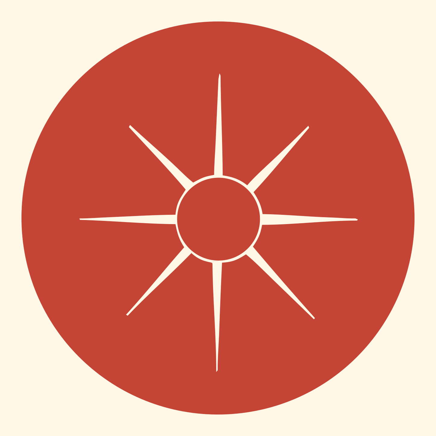 Negative Space Sun Compass Badge #fff8e7/#c44536