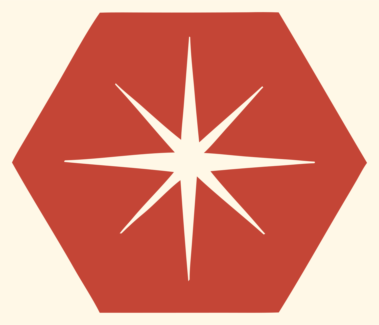Negative Space Star Hexagon Badge #fff8e7/#c44536