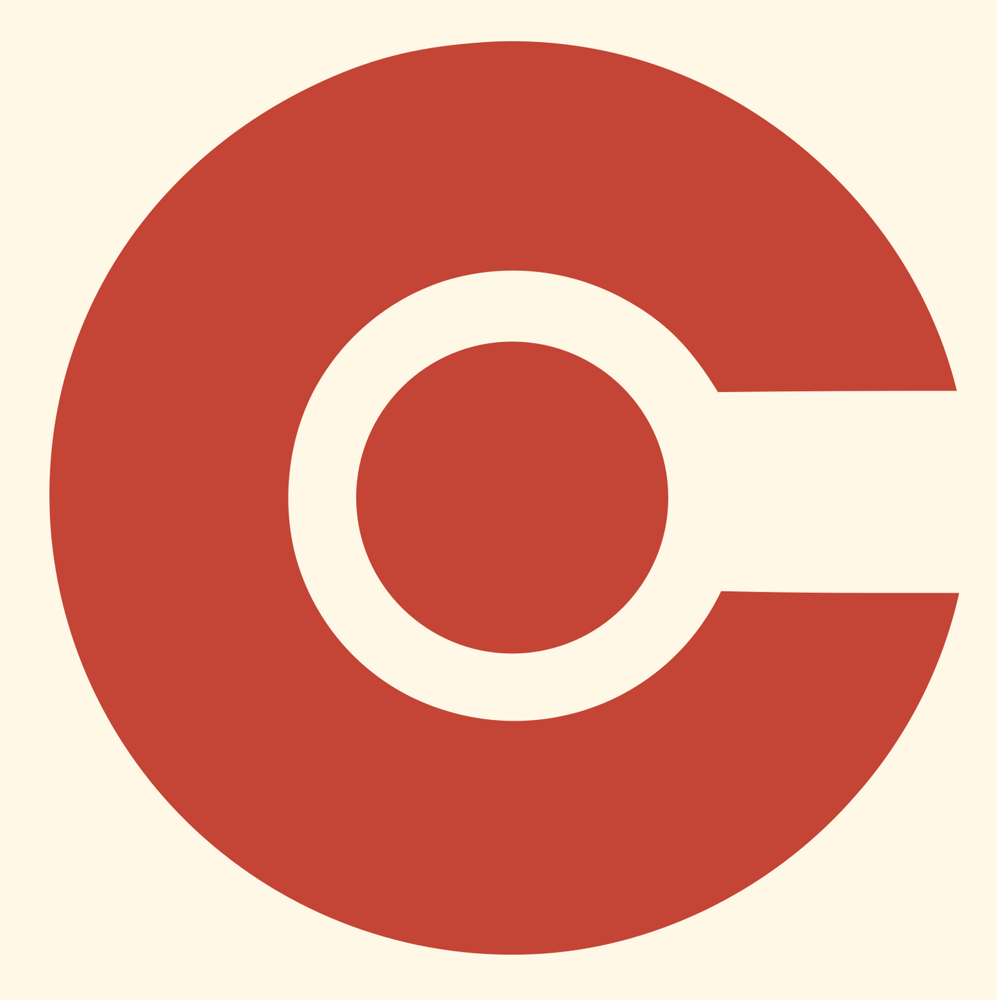 Chunky Letter C Circle Mark #fff8e7/#c44536
