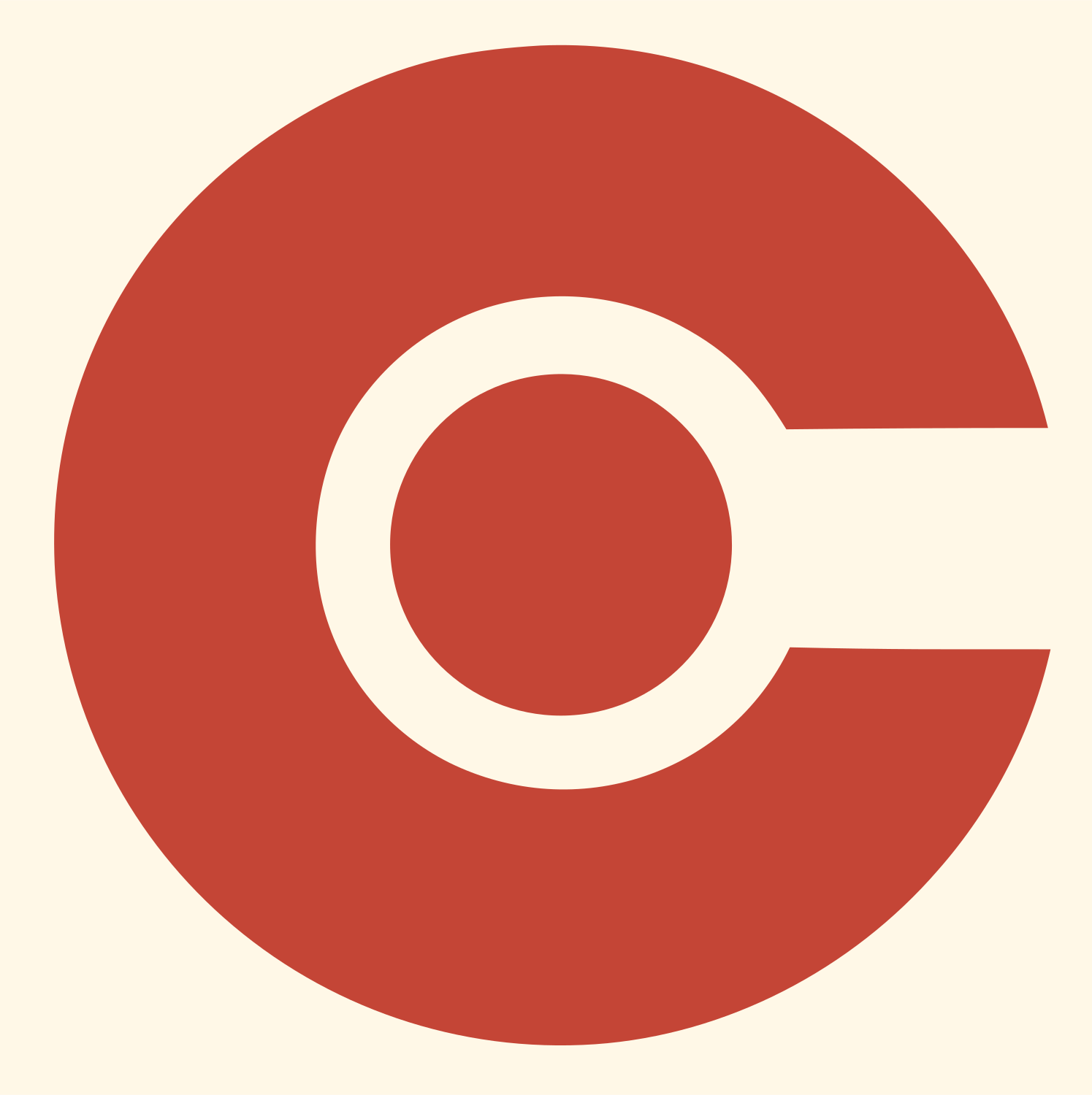 Chunky Letter C Circle Mark #fff8e7/#c44536