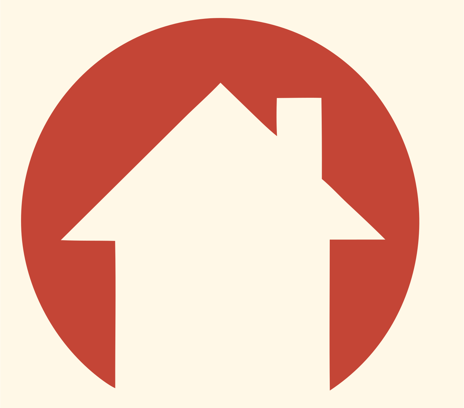 Negative Space House Circle Badge #fff8e7/#c44536