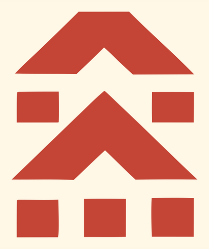 Blocky Double Chevron House Mark #fff8e7/#c44536