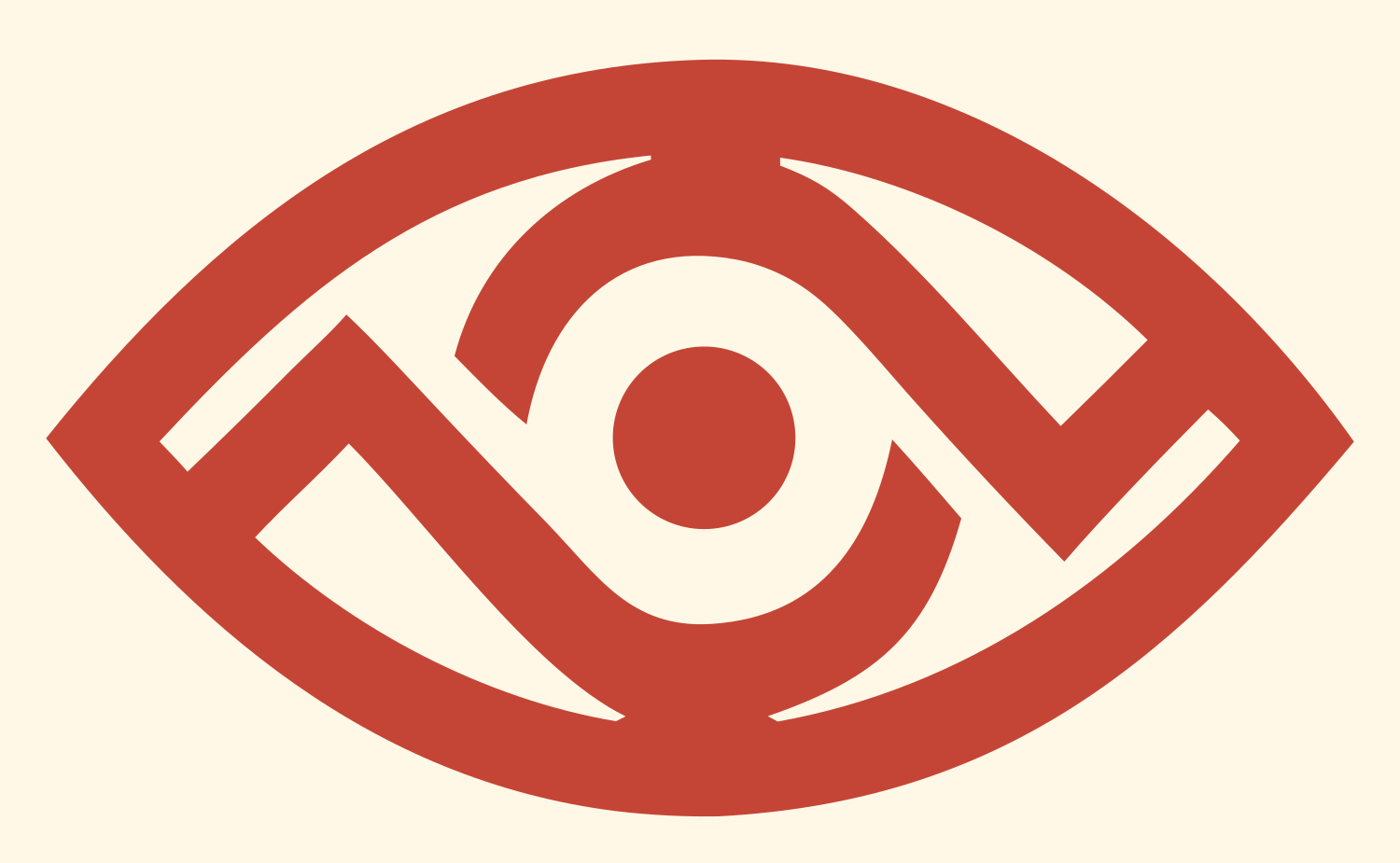 Geometric Maze Eye Crest #fff8e7/#c44536