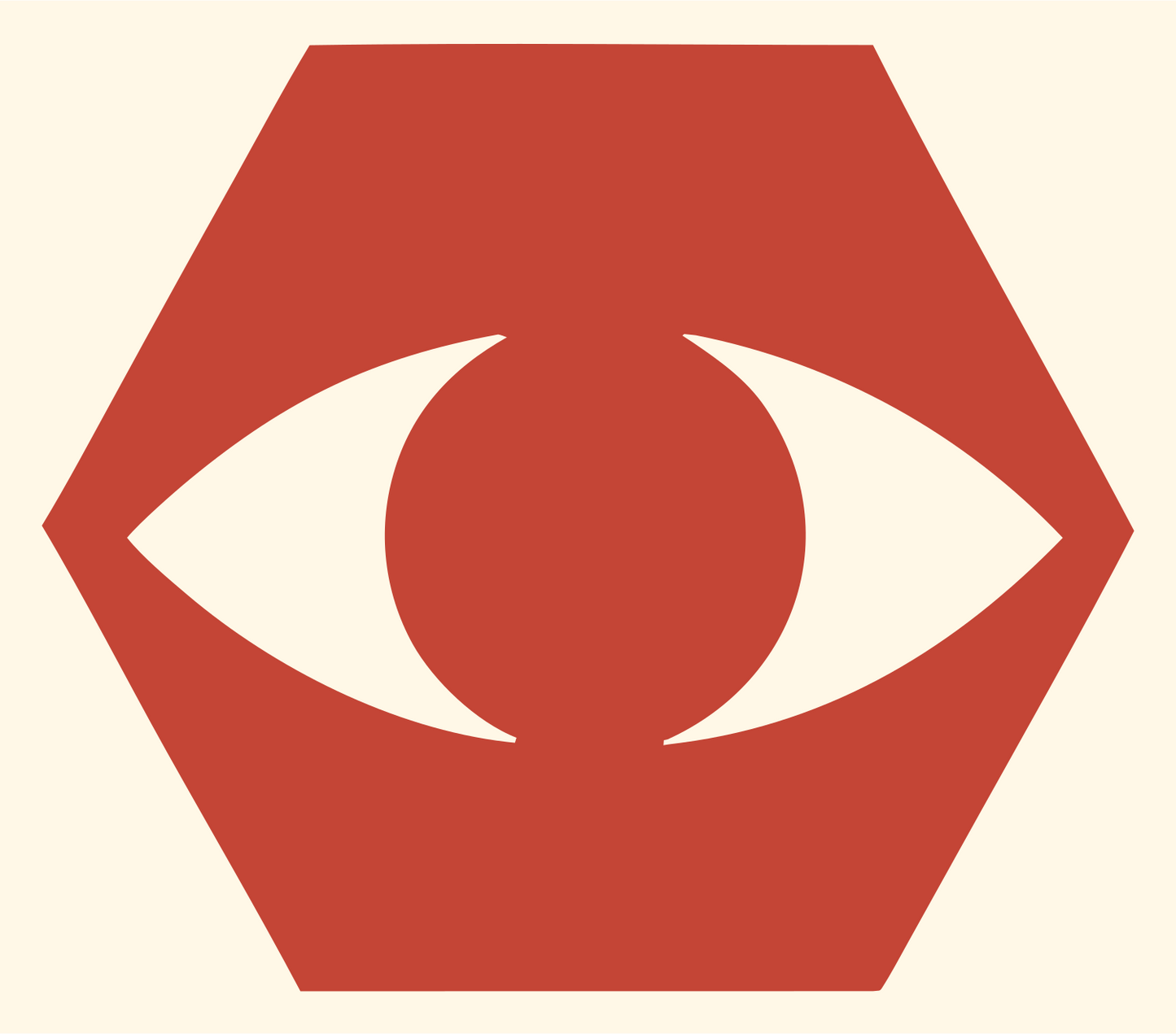 Hexagon Eye Negative Space Mark #fff8e7/#c44536