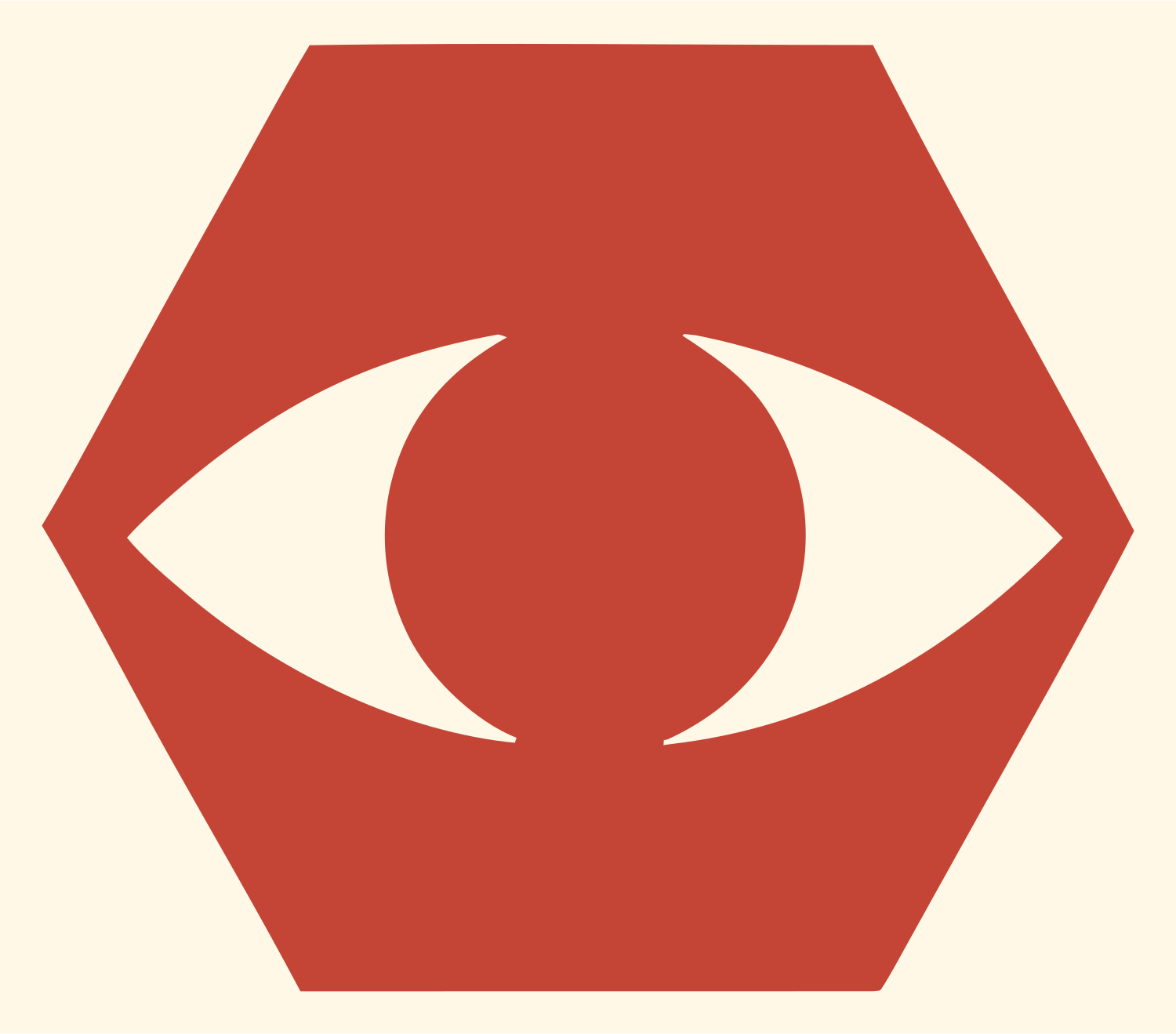 Hexagon Eye Negative Space Mark #fff8e7/#c44536