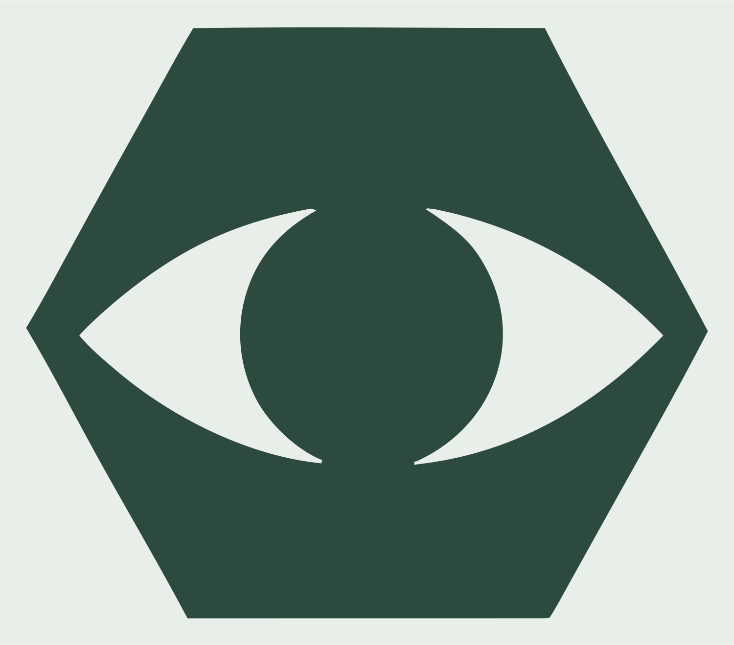 Hexagon Eye Negative Space Mark #e8efe9/#2d4a3e