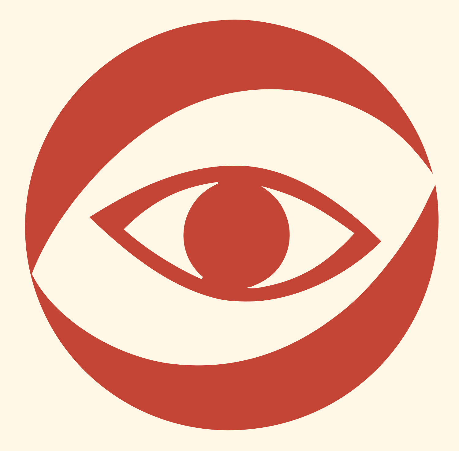 Negative Space Eye Sphere Logo #fff8e7/#c44536