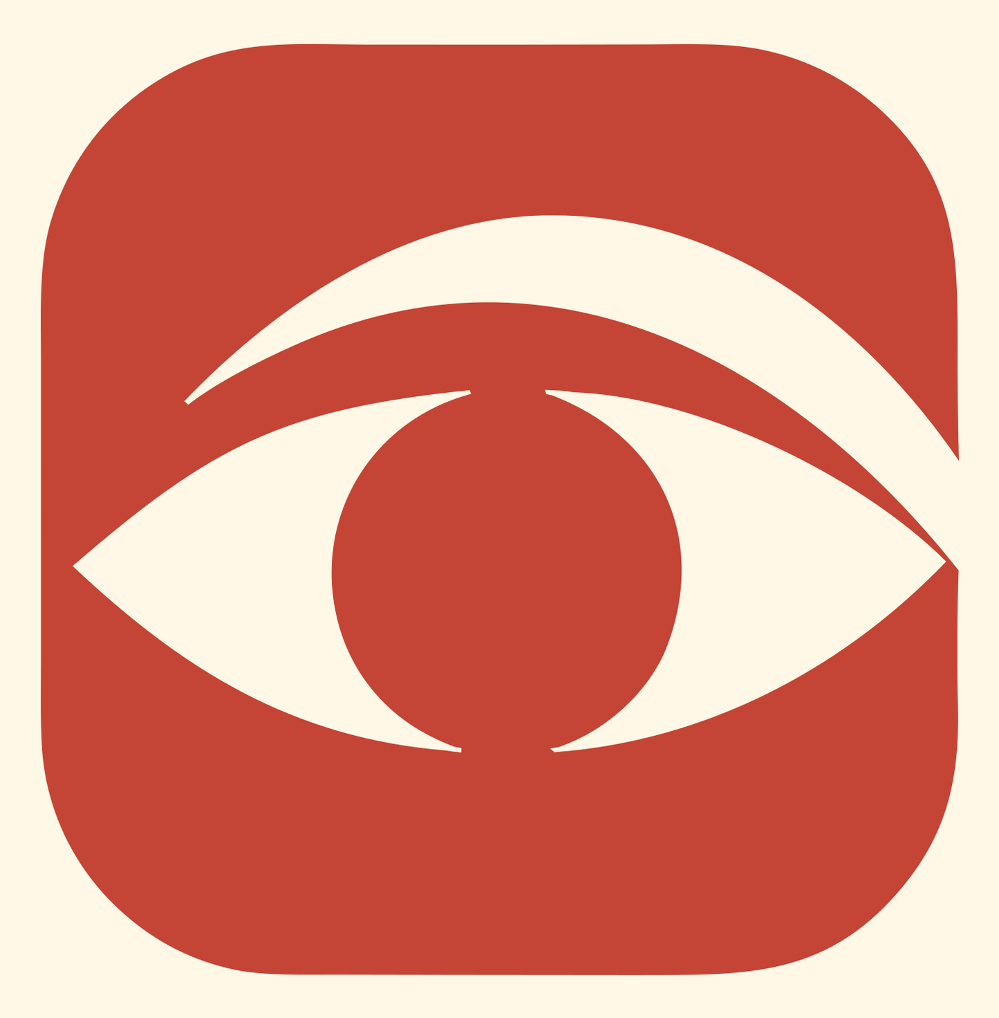 Negative Space Eye Square Badge #fff8e7/#c44536