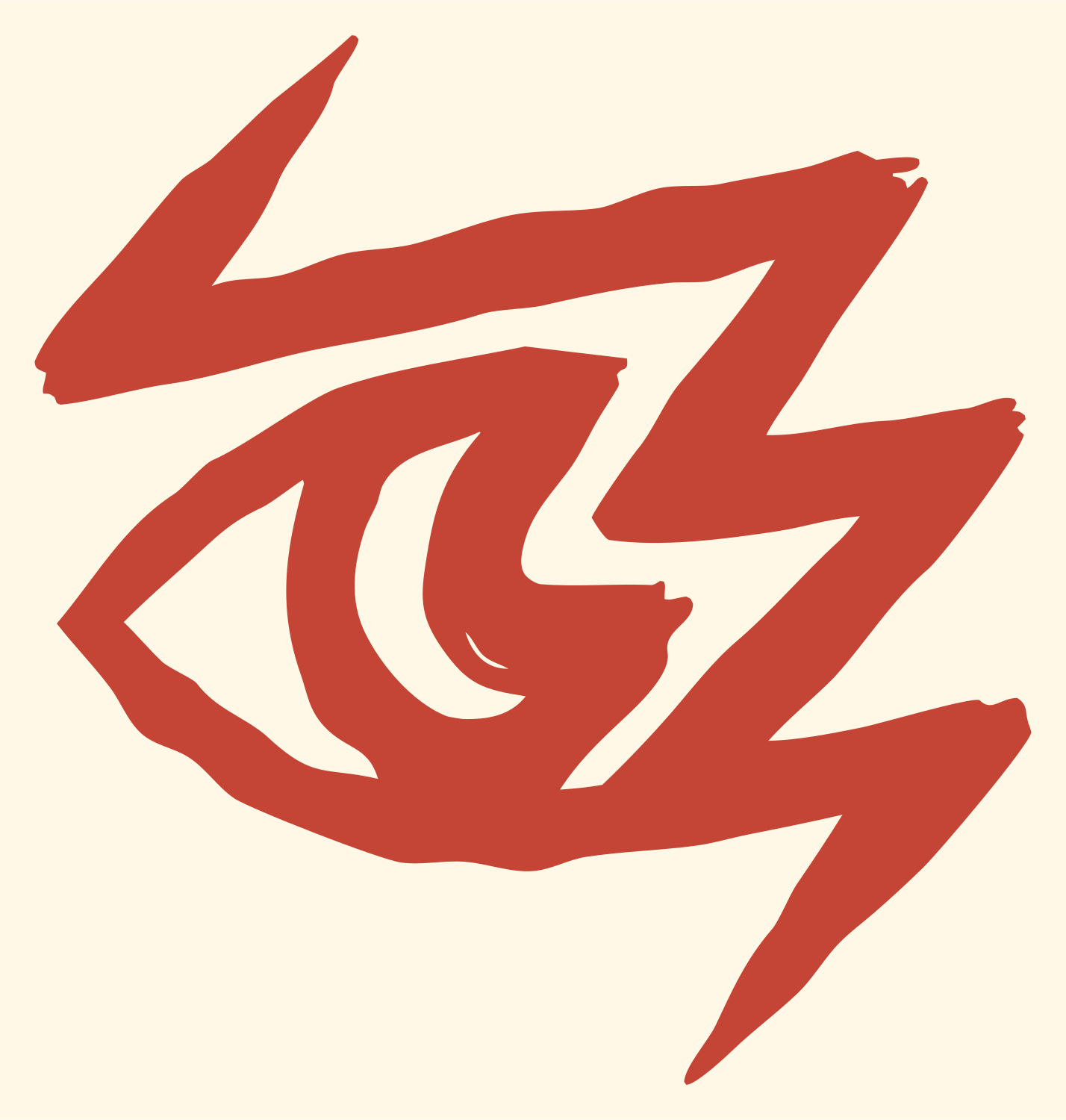 Hand-Drawn Lightning Eye Mark #fff8e7/#c44536