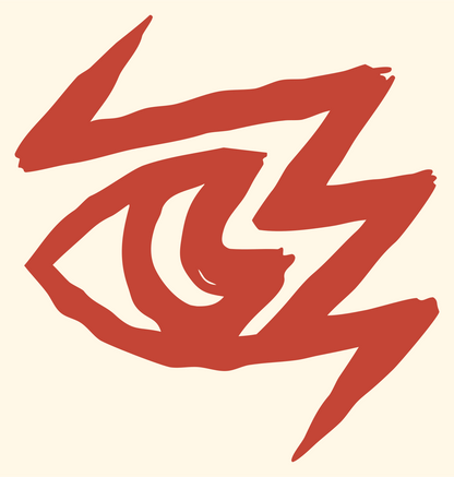 Hand-Drawn Lightning Eye Mark #fff8e7/#c44536