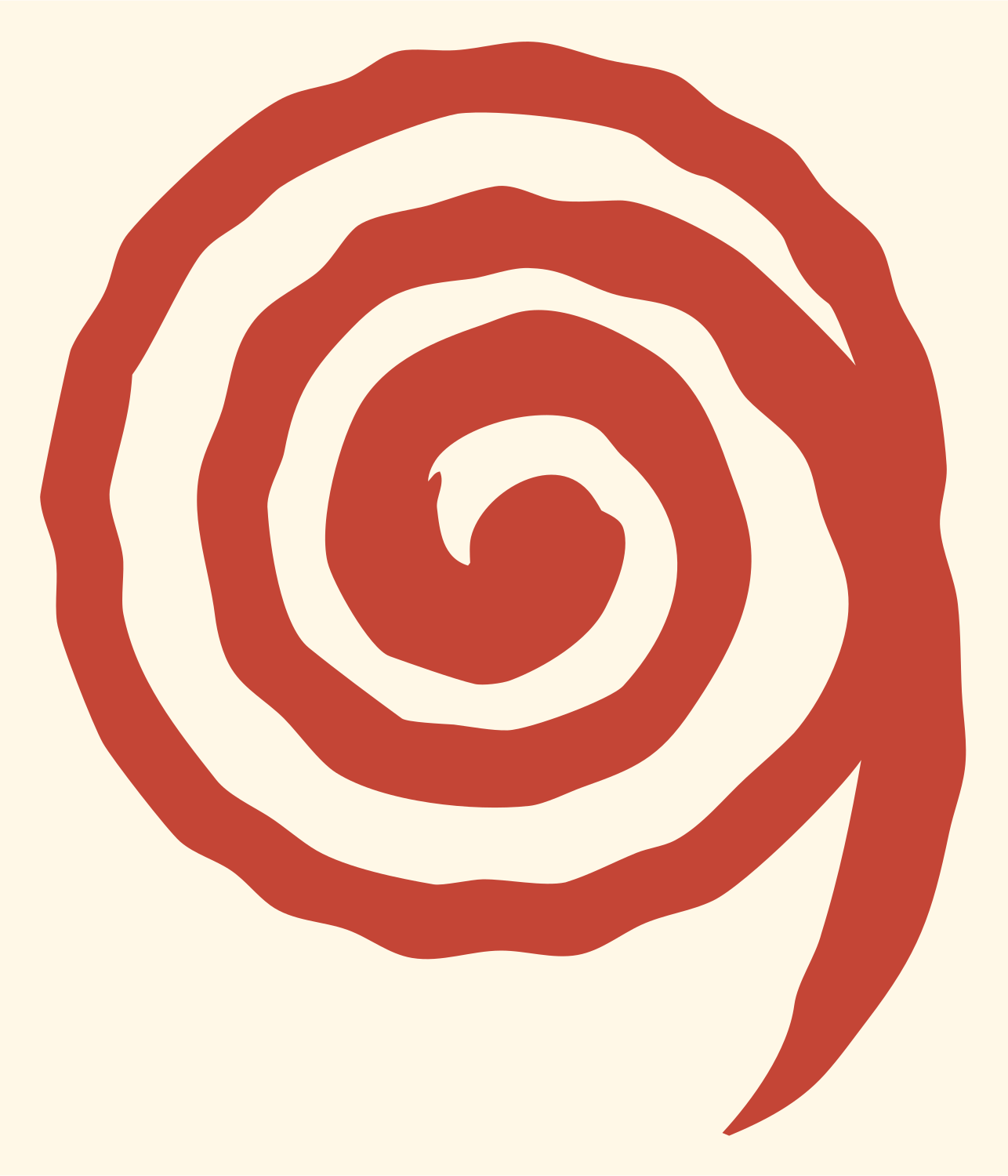 Hand-Drawn Spiral Eye Logo #fff8e7/#c44536