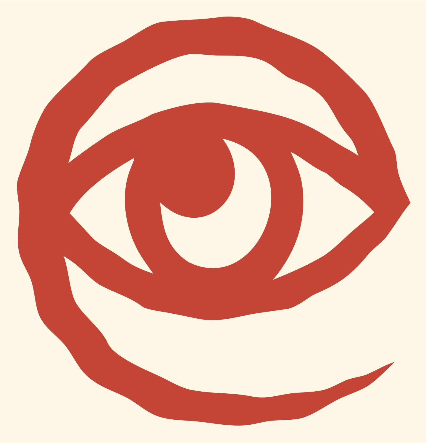 Hand-Drawn Eye Spiral Emblem #fff8e7/#c44536