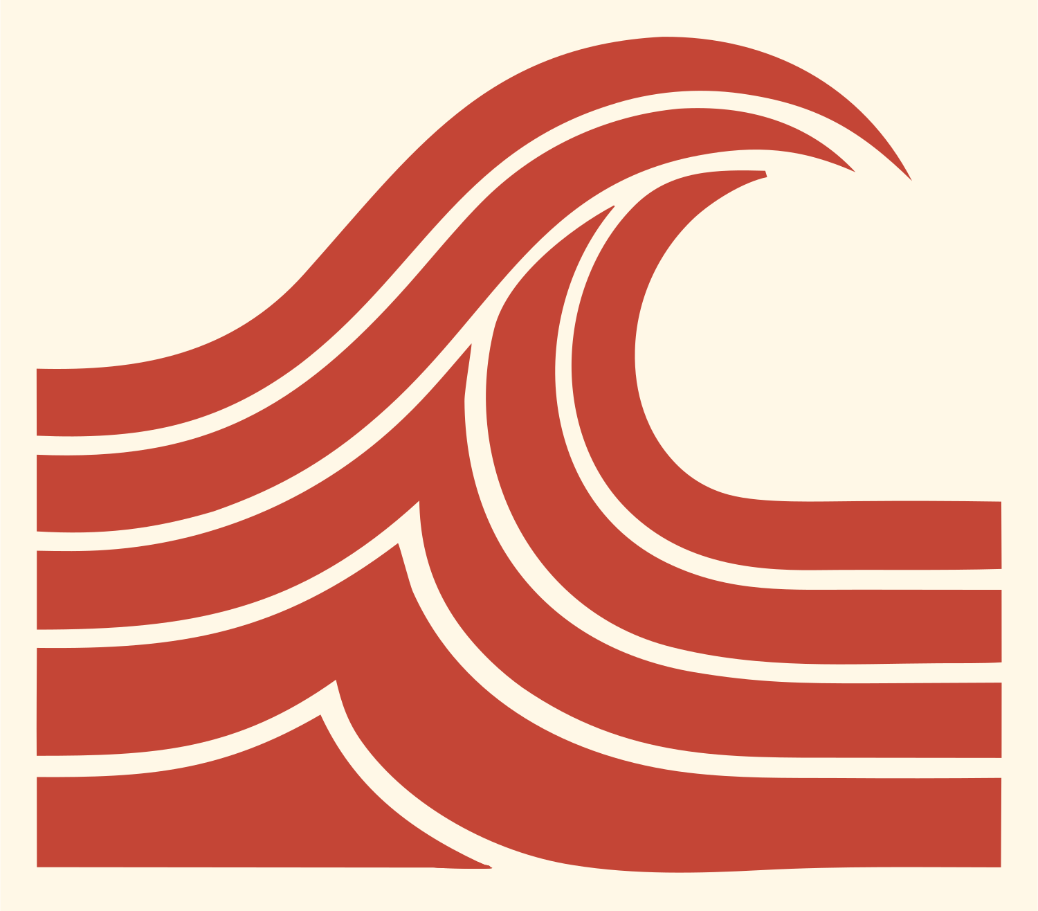 Blocky Crashing Wave Badge #fff8e7/#c44536