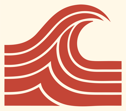 Blocky Crashing Wave Badge #fff8e7/#c44536