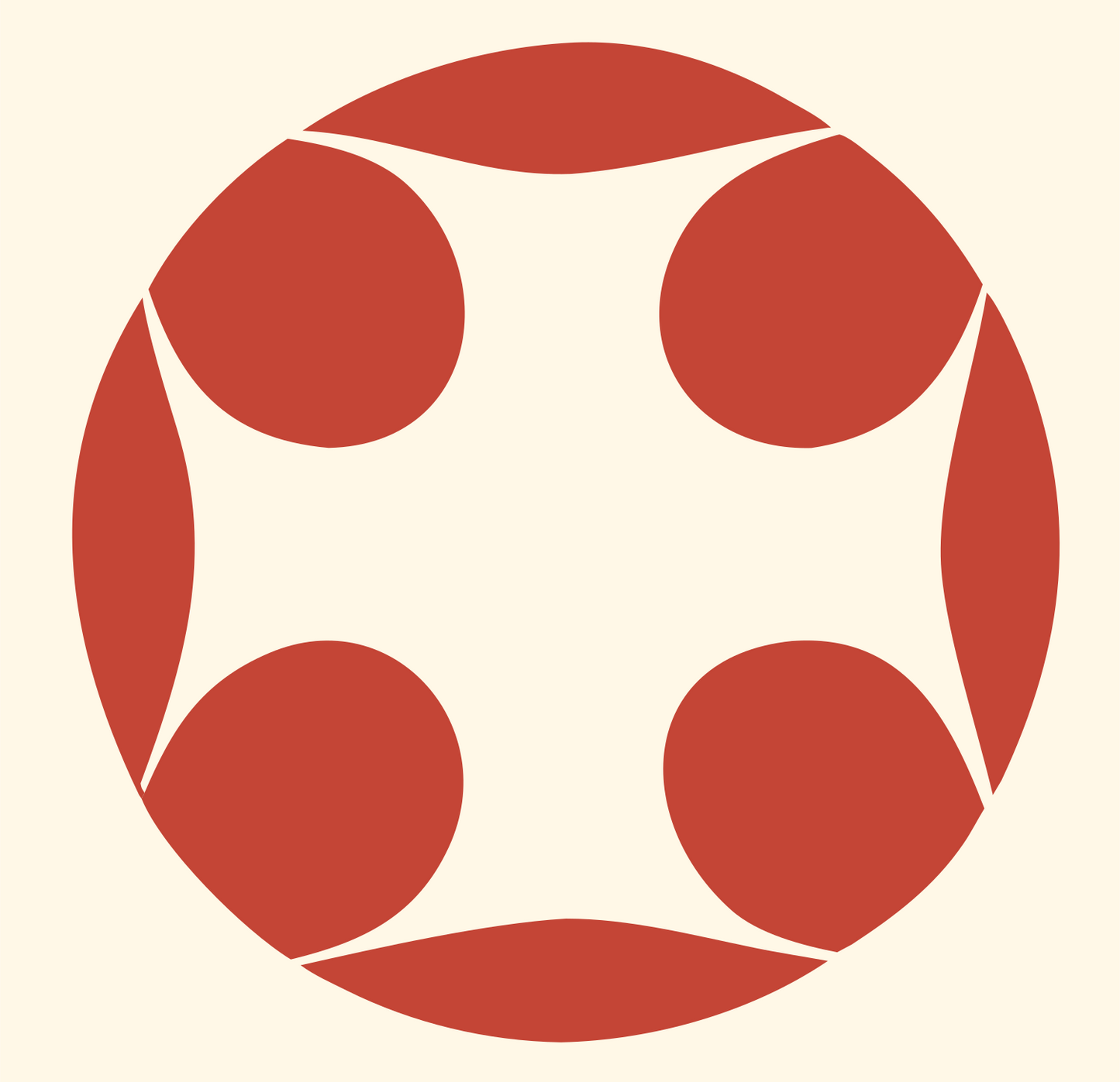 Negative Space Circle Dot Cross Mark #fff8e7/#c44536