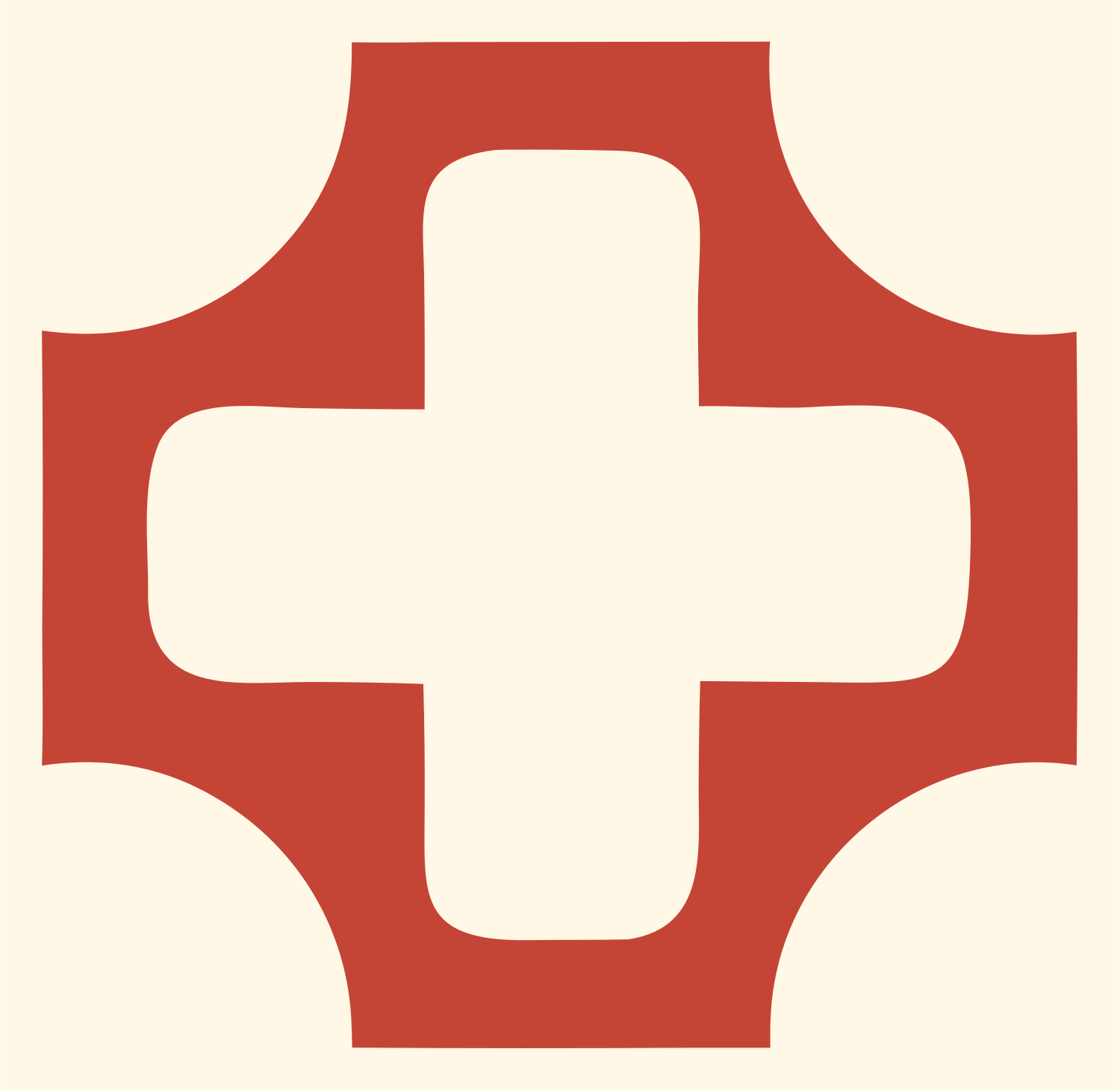 Negative Space Concave Cross Logo #fff8e7/#c44536