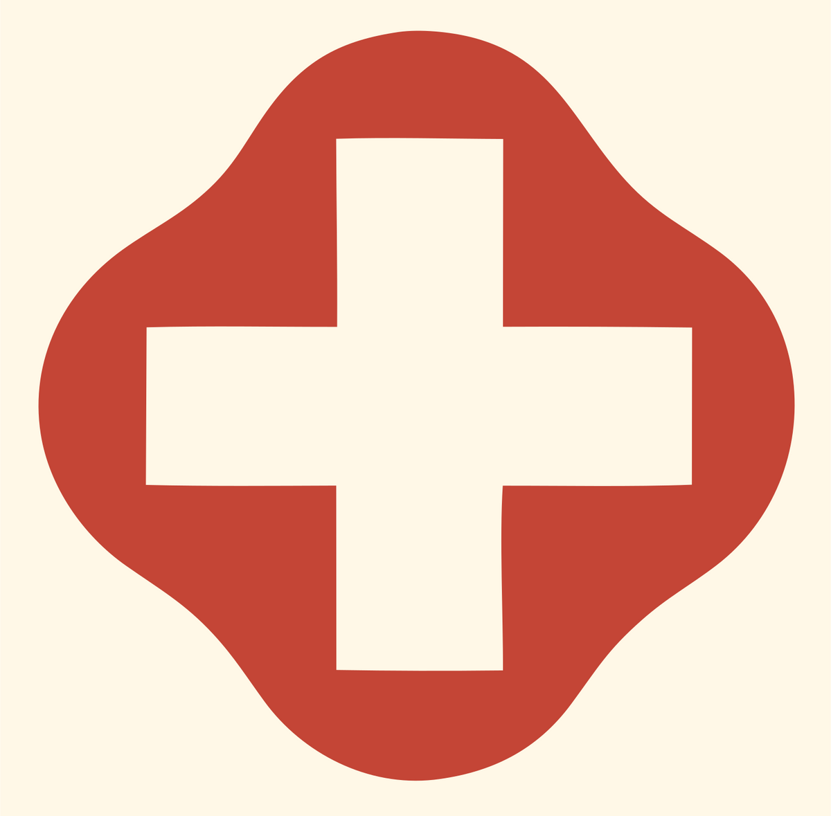 Negative Space Cross Blob Badge #fff8e7/#c44536