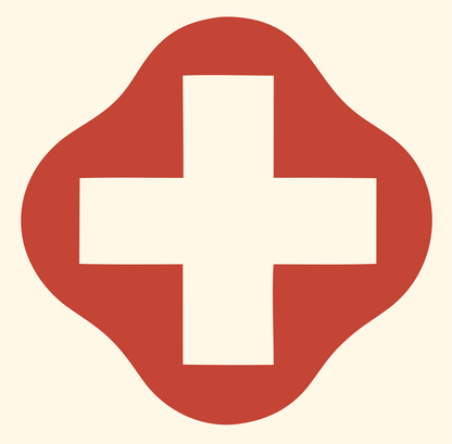 Negative Space Cross Blob Badge #fff8e7/#c44536