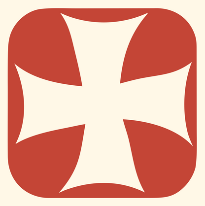 Negative Space Maltese Cross Badge #fff8e7/#c44536