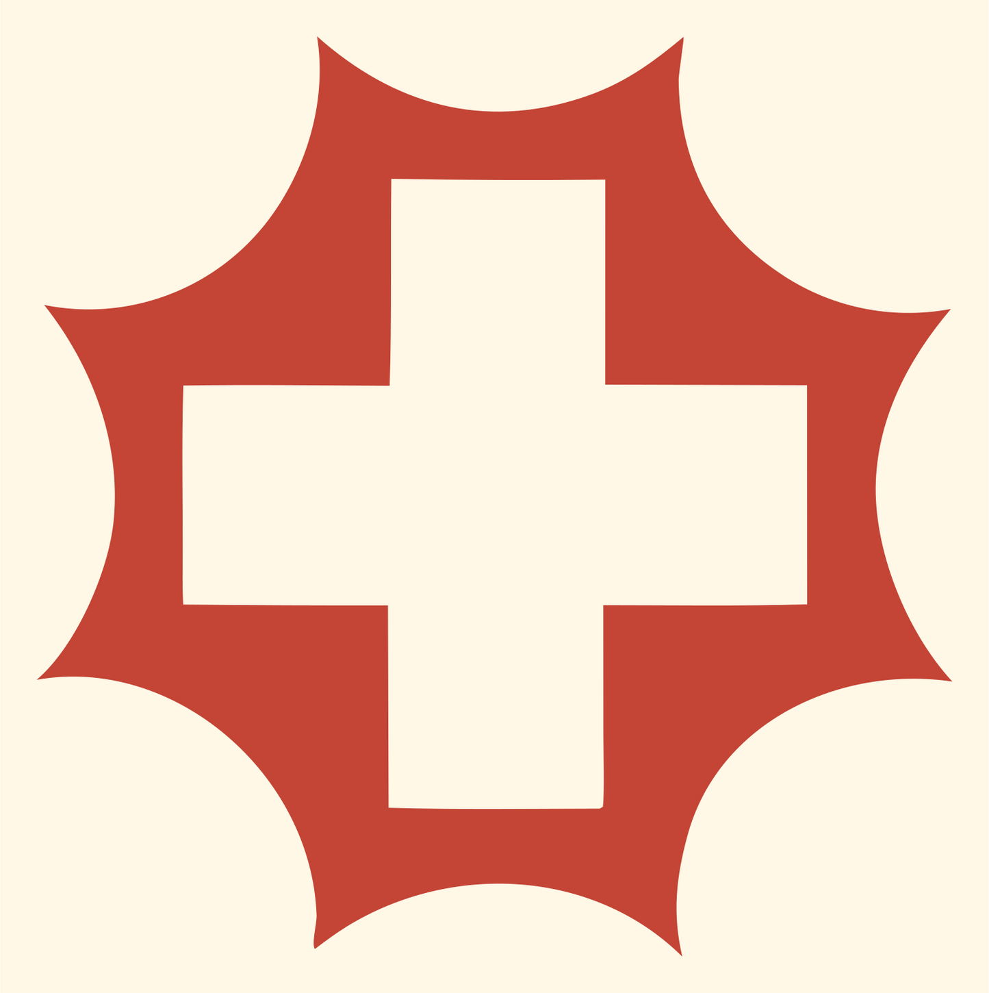 Starburst Cross Negative Space Mark #fff8e7/#c44536